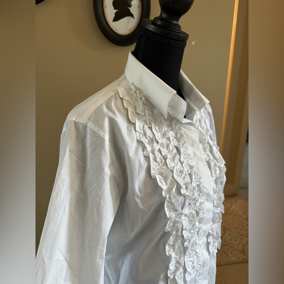 Scanlan Theodore Tuxedo Ruffle Button-Up Shirt with tunic style bottom - Picture 2 of 5